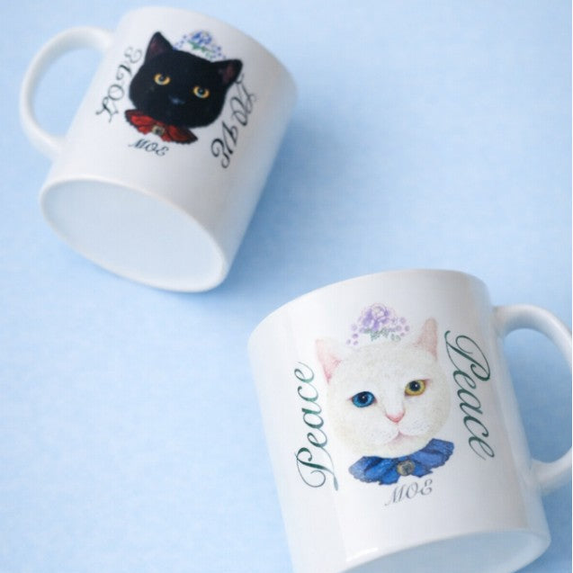 猫マグカップ【黒猫さんと白猫さんのセット（マグカップ２個）】